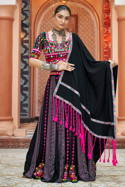 Multicolour Viscose Rayon Navratri Lehenga