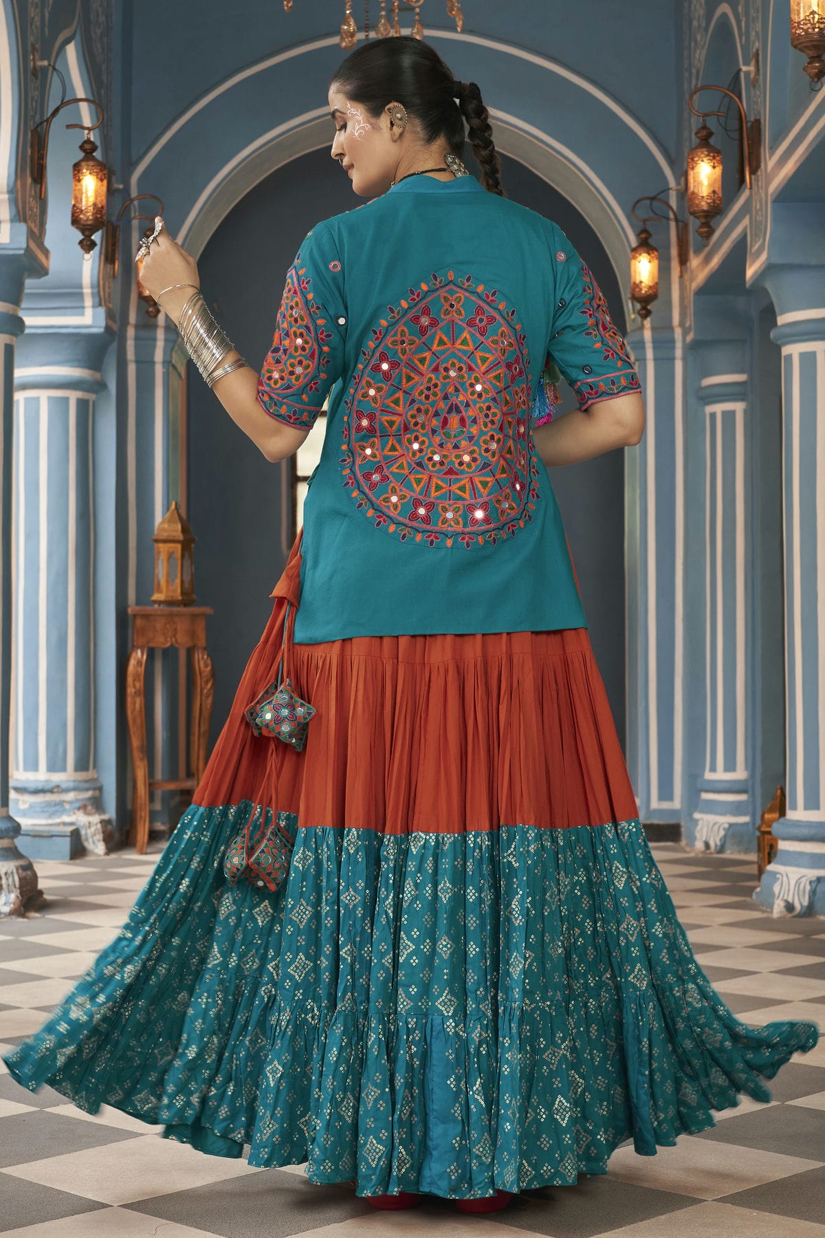 Multicolour Viscose Rayon Navratri Lehenga