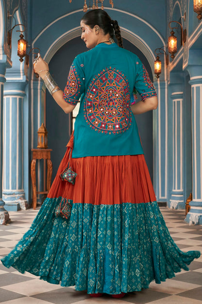 Multicolour Viscose Rayon Navratri Lehenga