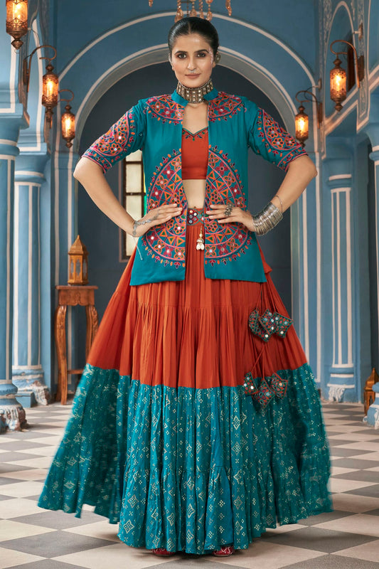 Multicolour Viscose Rayon Navratri Lehenga