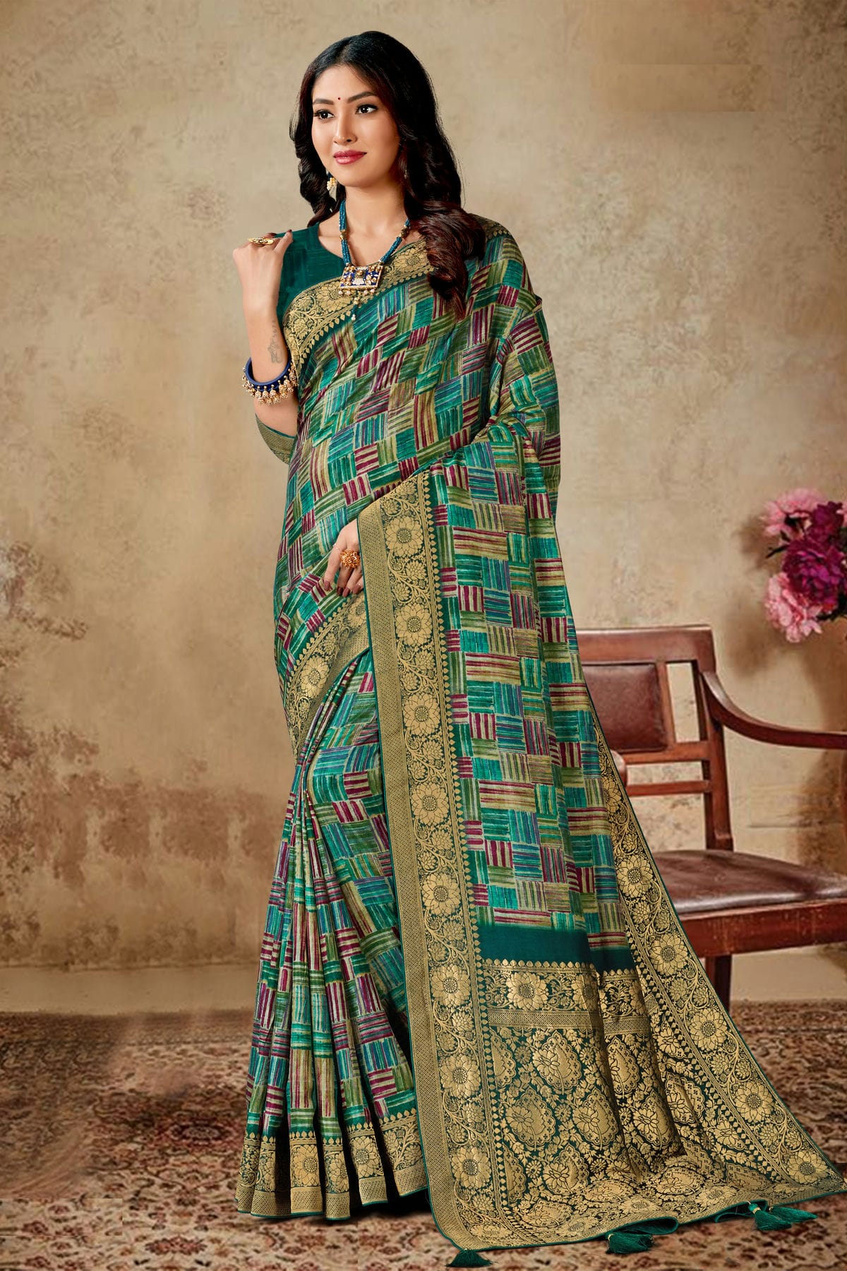 Multicolour Viscose Silk Printed Saree