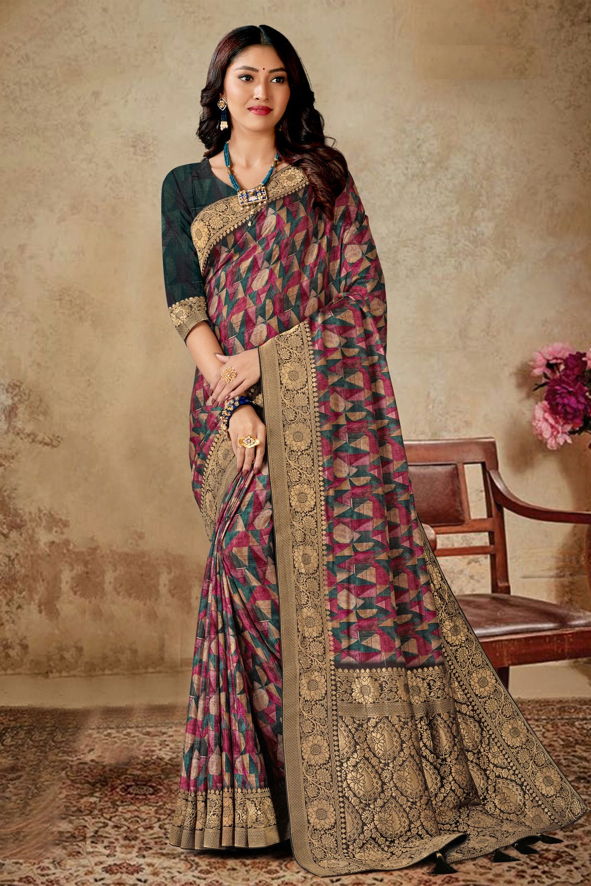 Multicolour Viscose Silk Printed Saree