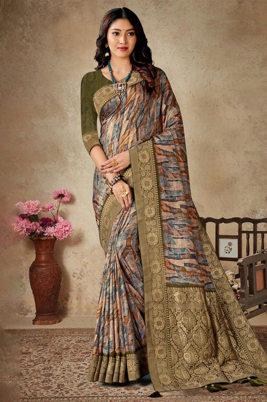 Multicolour Viscose Silk Printed Saree