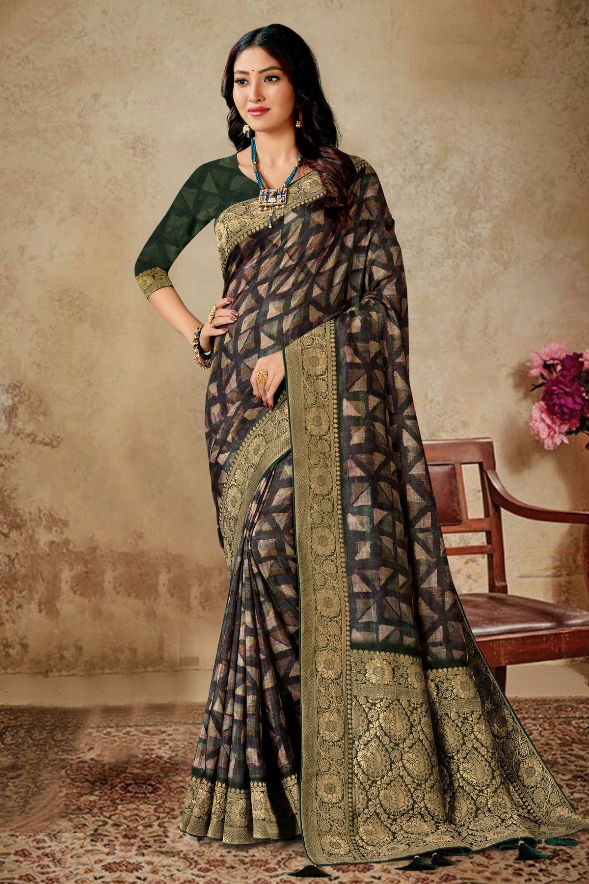 Multicolour Viscose Silk Printed Saree