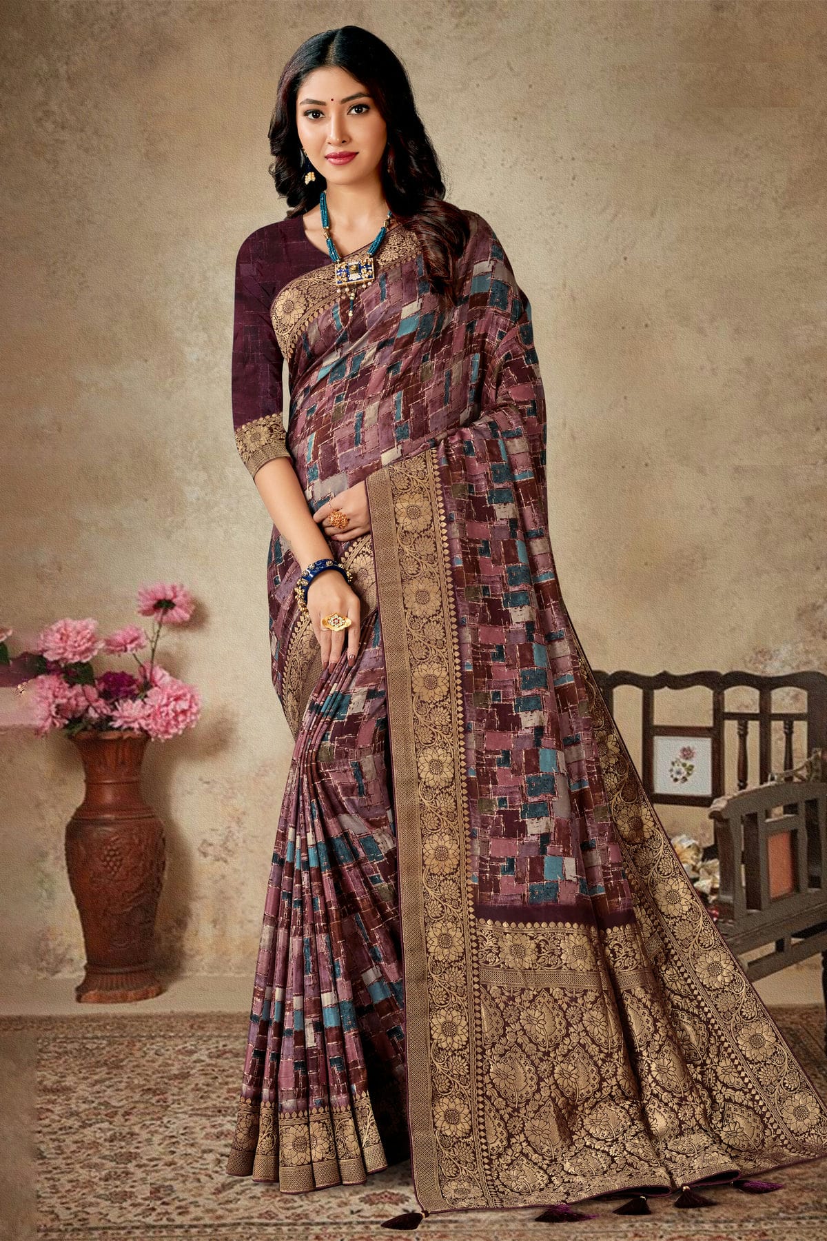 Multicolour Viscose Silk Printed Saree