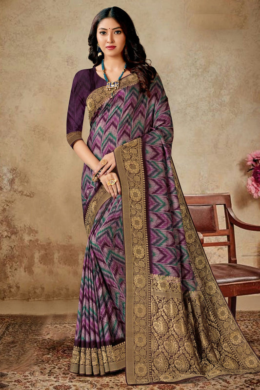 Multicolour Viscose Silk Printed Saree