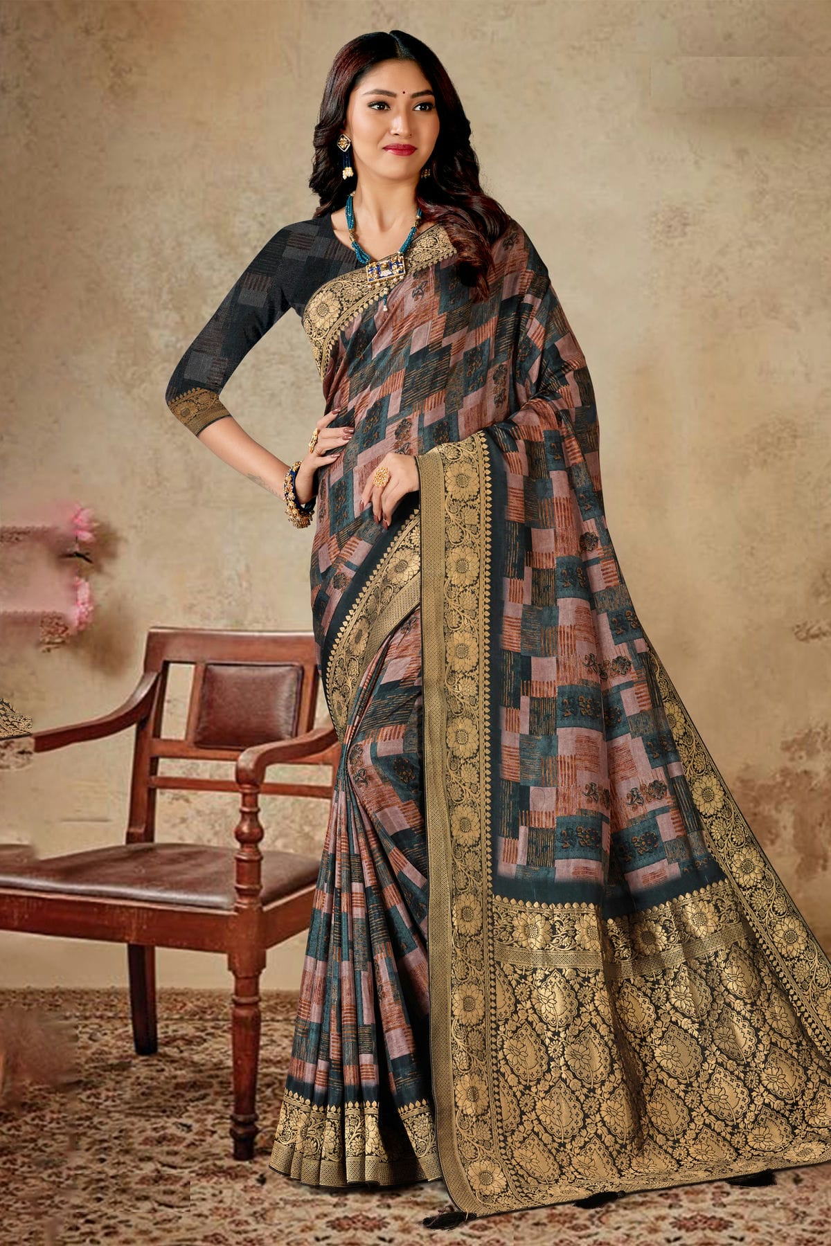 Multicolour Viscose Silk Printed Saree