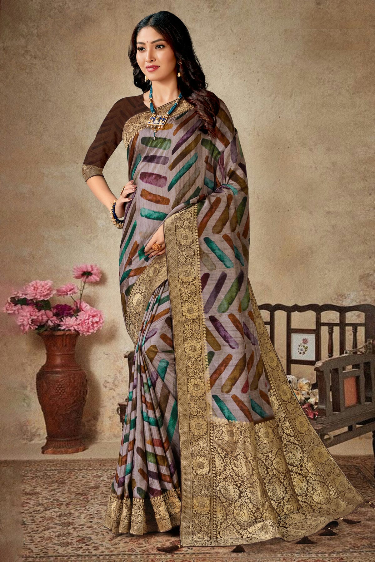 Multicolour Viscose Silk Printed Saree