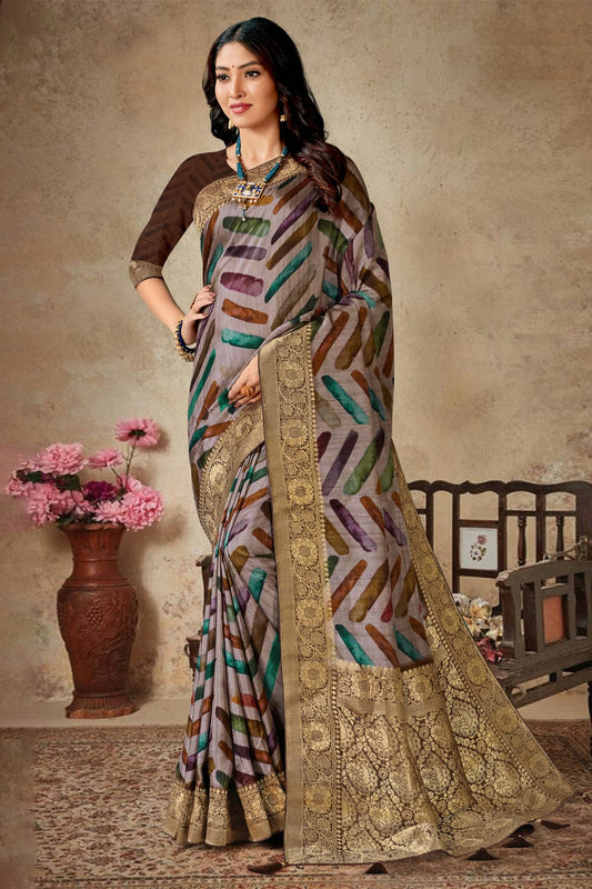 Multicolour Viscose Silk Printed Saree