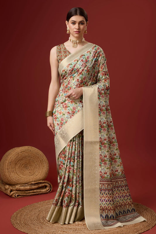 Multicolour Woven Work Cotton Saree