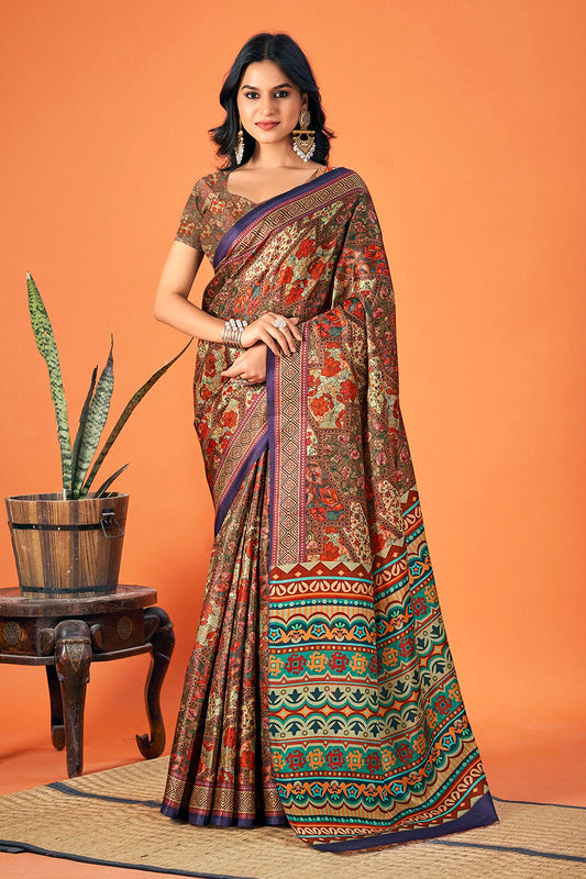 Multicolour Woven Work Pashmina Saree