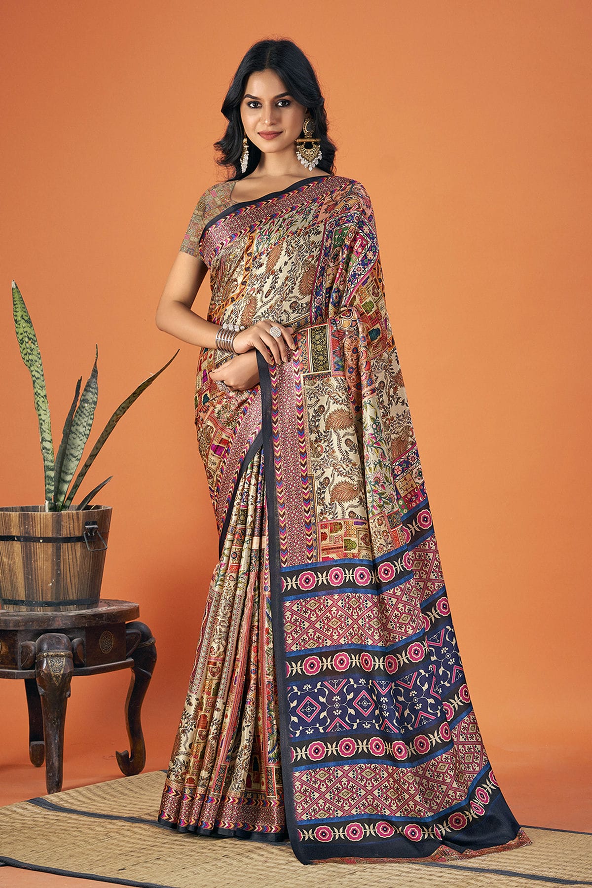 Multicolour Woven Work Pashmina Saree