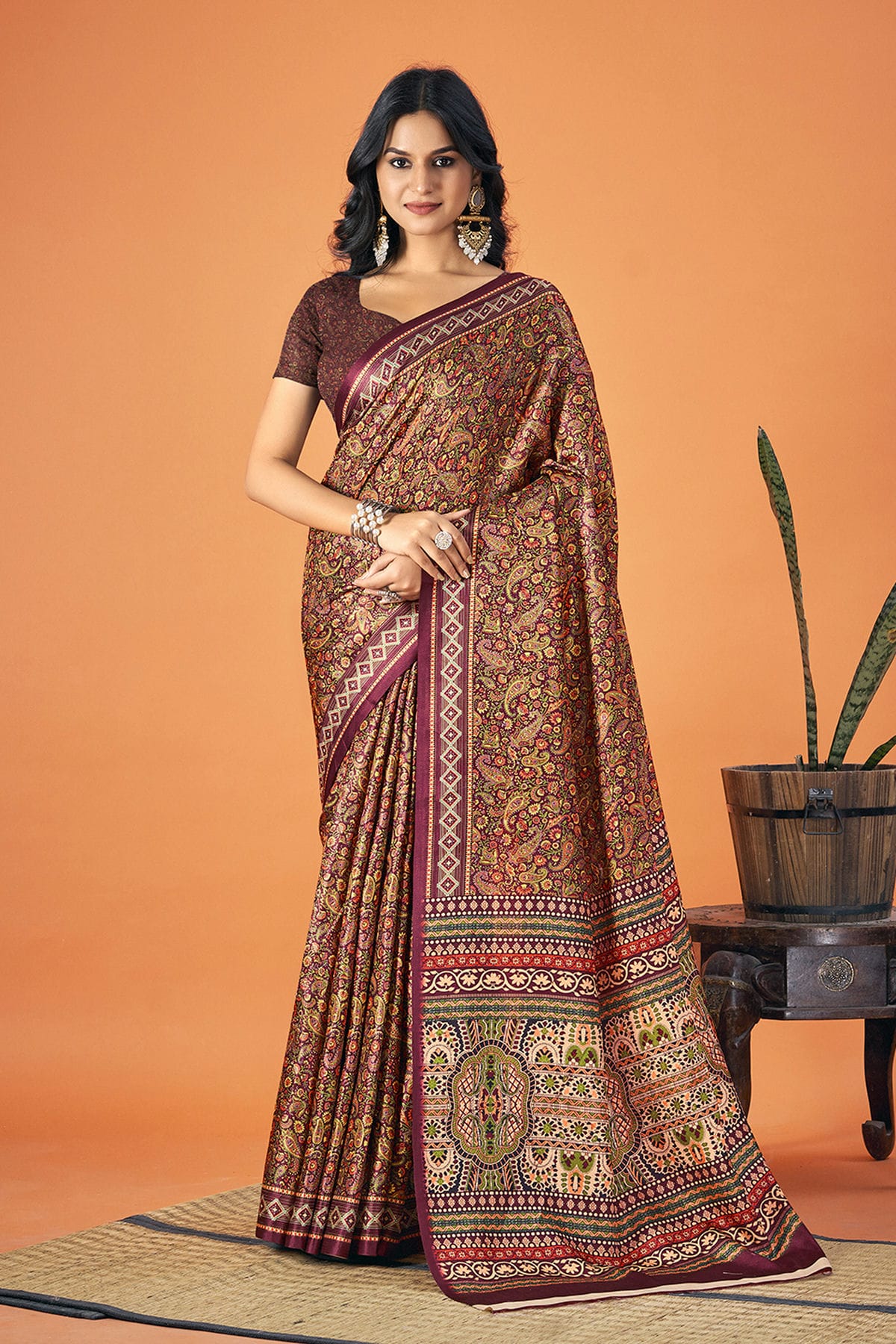 Multicolour Woven Work Pashmina Saree