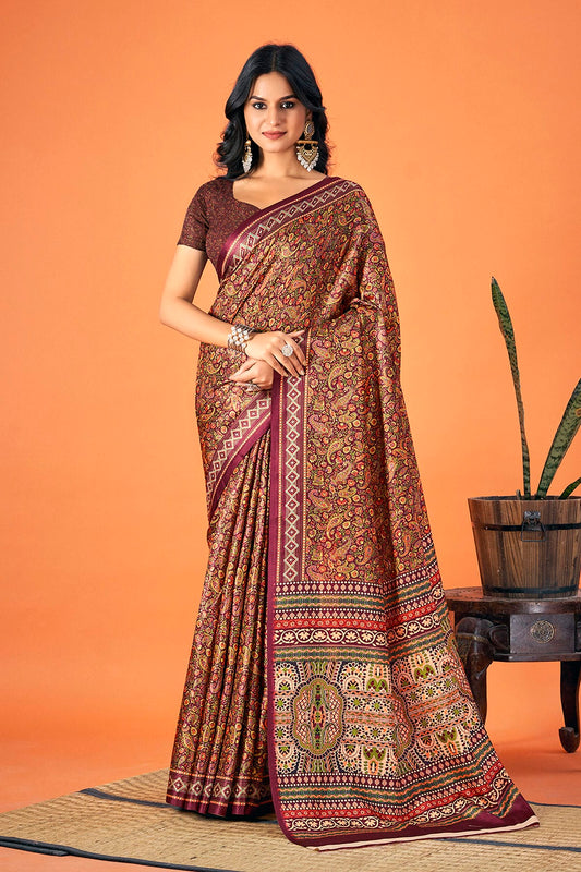 Multicolour Woven Work Pashmina Saree