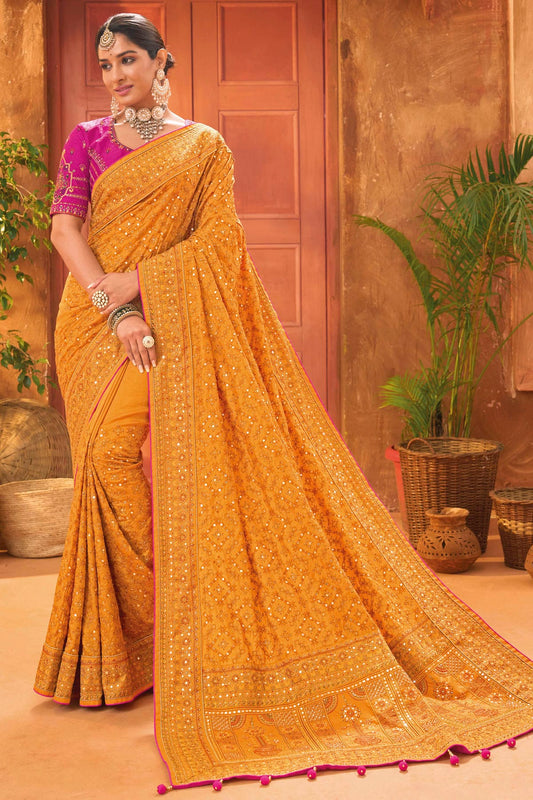 Mustard Colour Banarasi Silk Saree