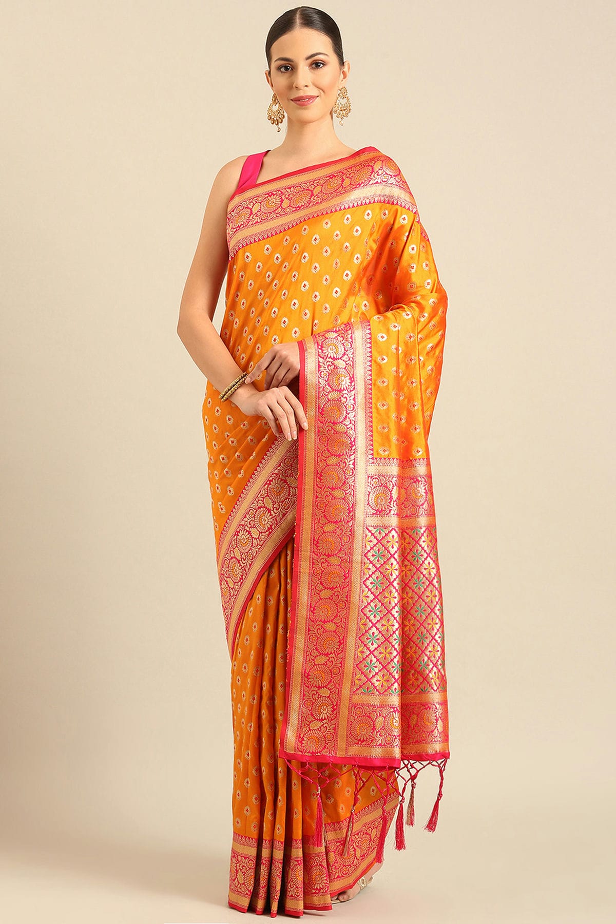 Mustard Colour Banarasi Silk Traditional Saree