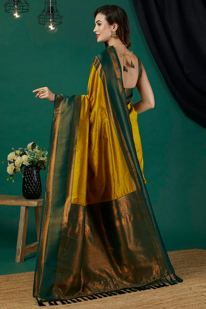 Mustard Colour Banarasi Silk Traditional Saree