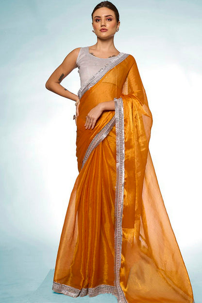 Mustard Colour Burburry Designer Saree