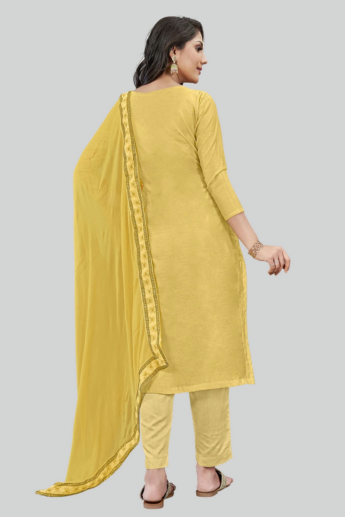 Mustard Colour Chanderi Silk Pant Style Suit