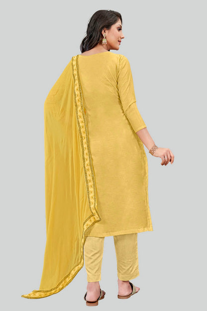 Mustard Colour Chanderi Silk Pant Style Suit