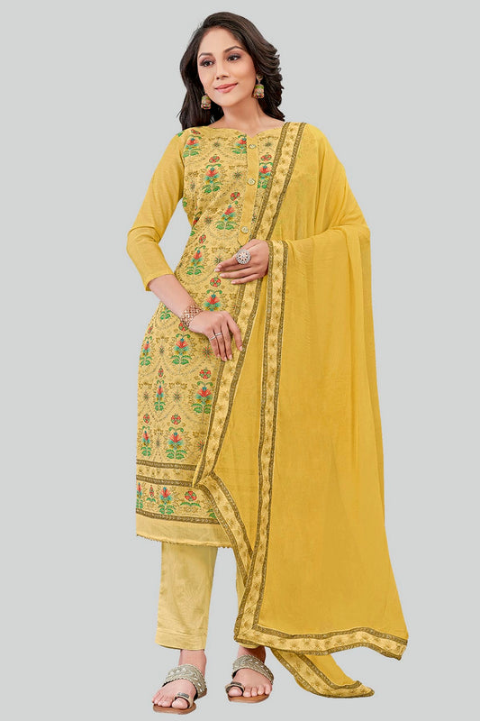 Mustard Colour Chanderi Silk Pant Style Suit