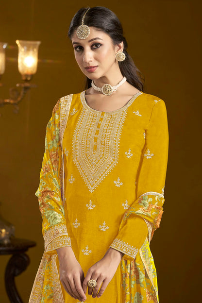 Mustard Colour Chinon Semi Stitched Sharara Suit VSSM1050653