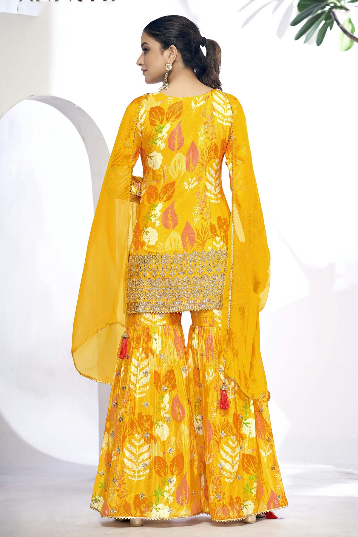 Mustard Colour Chinon Sharara Suit