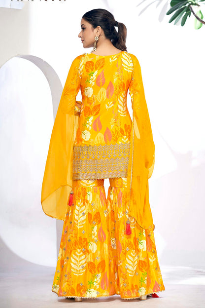 Mustard Colour Chinon Sharara Suit