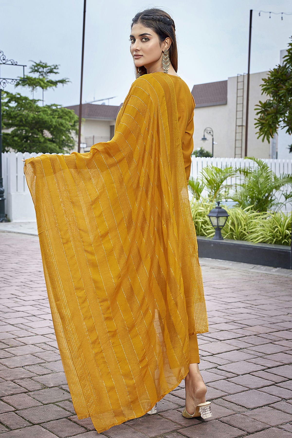 Mustard Colour Cotton Blend Stitched Suit VSSS1112280