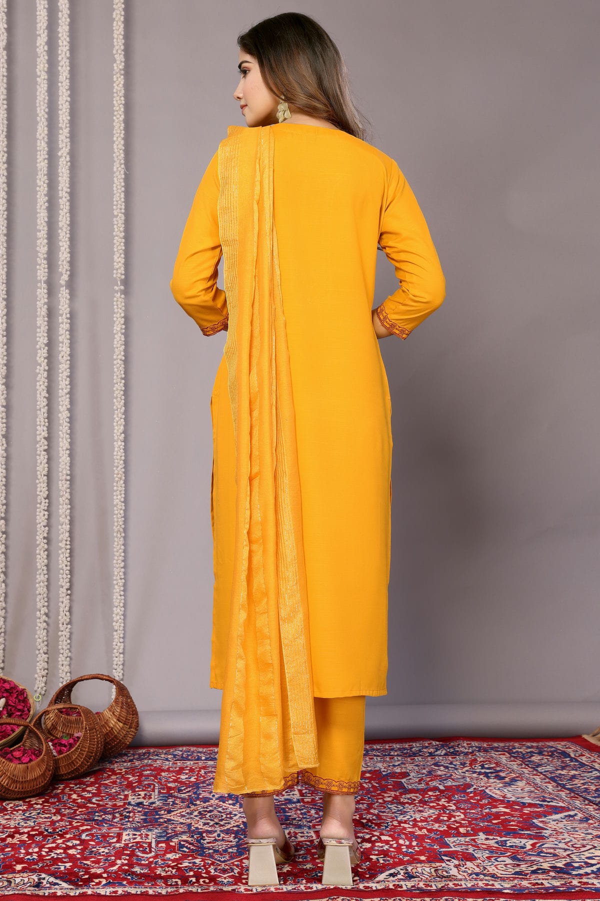 Mustard Colour Cotton Blend Stitched Suit VSSS1112293