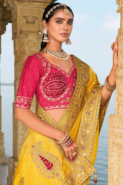 Mustard Colour Crepe Designer Saree