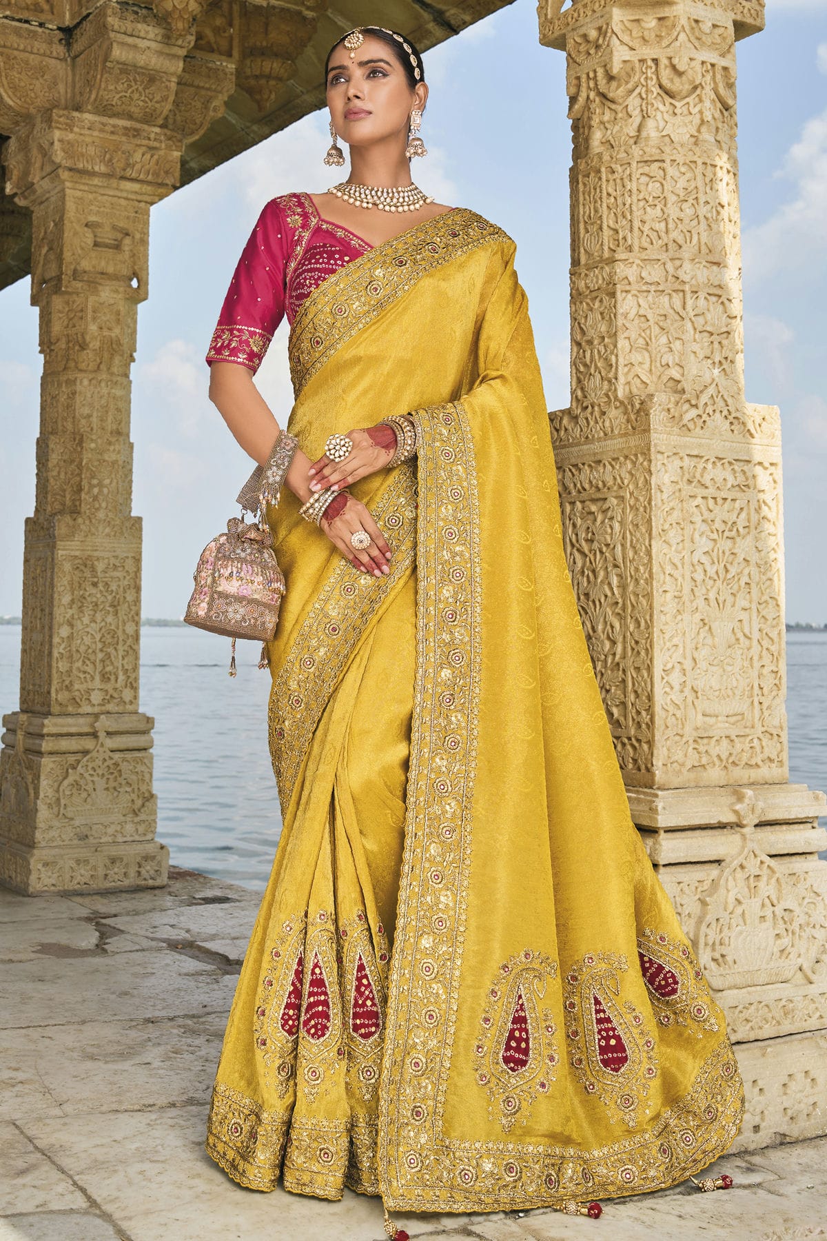 Mustard Colour Crepe Designer Saree