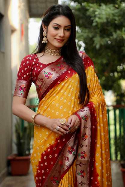 Mustard Colour Dola Silk Paithani Saree