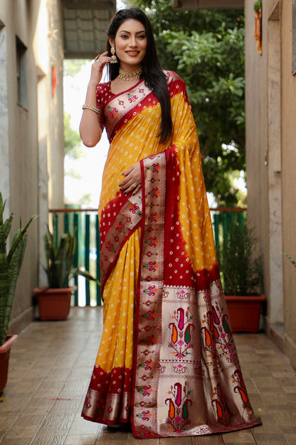 Mustard Colour Dola Silk Paithani Saree