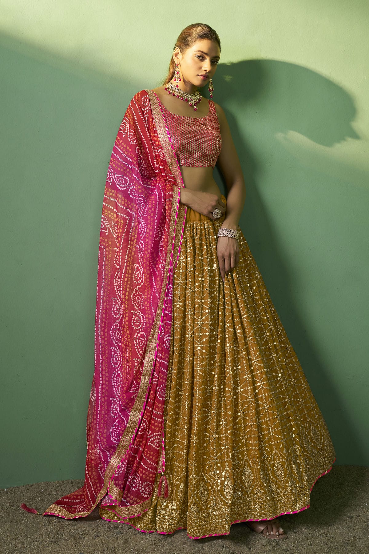 Mustard Colour Embroidery Georgette Lehenga Choli