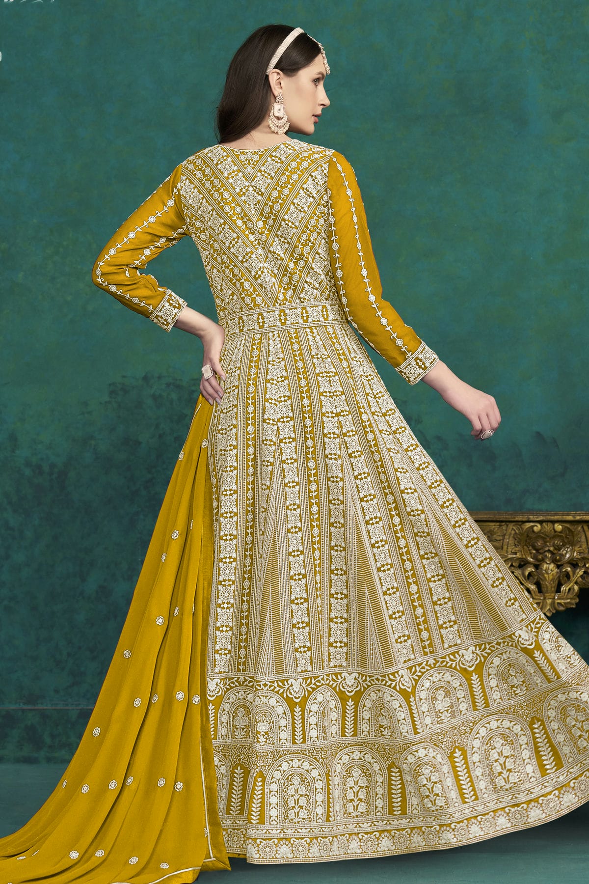 Mustard Colour Faux Georgette Anarkali Suit