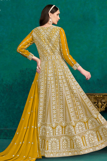 Mustard Colour Faux Georgette Anarkali Suit