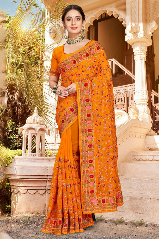 Mustard Colour Georgette Designer Saree