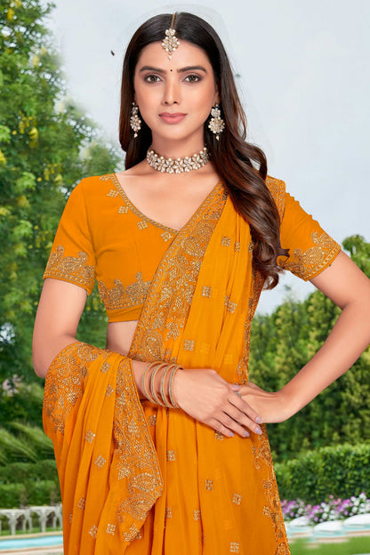 Mustard Colour Georgette Designer Saree