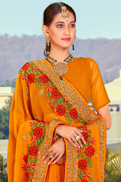 Mustard Colour Georgette Designer Saree