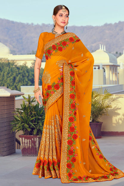 Mustard Colour Georgette Designer Saree