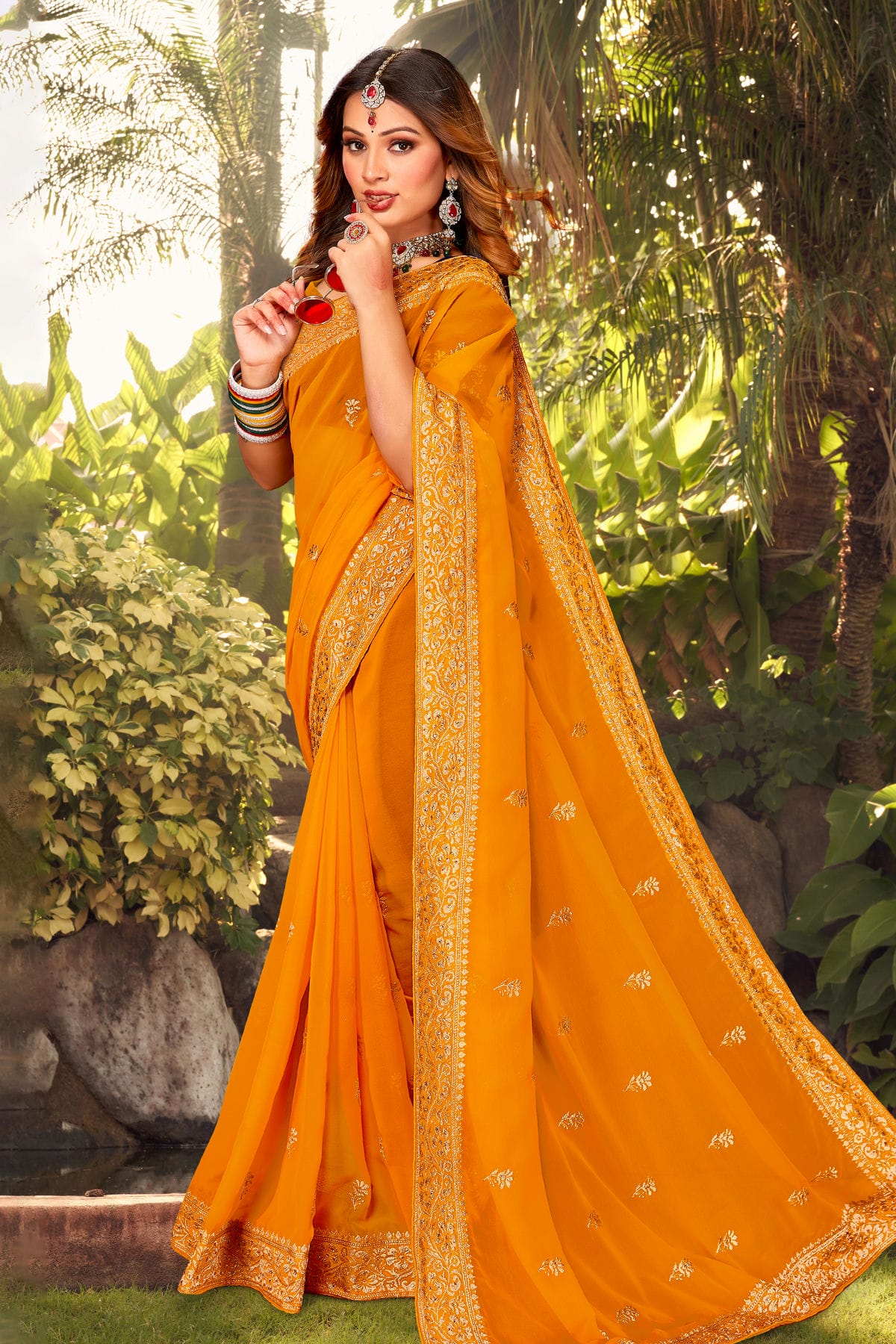 Mustard Colour Georgette Designer Saree