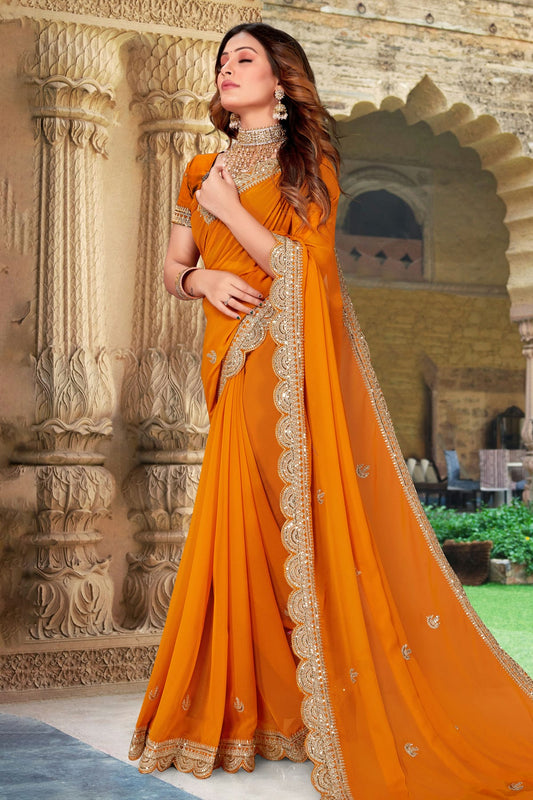 Mustard Colour Georgette Designer Saree