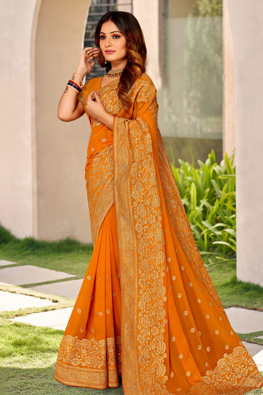 Mustard Colour Georgette Designer Saree