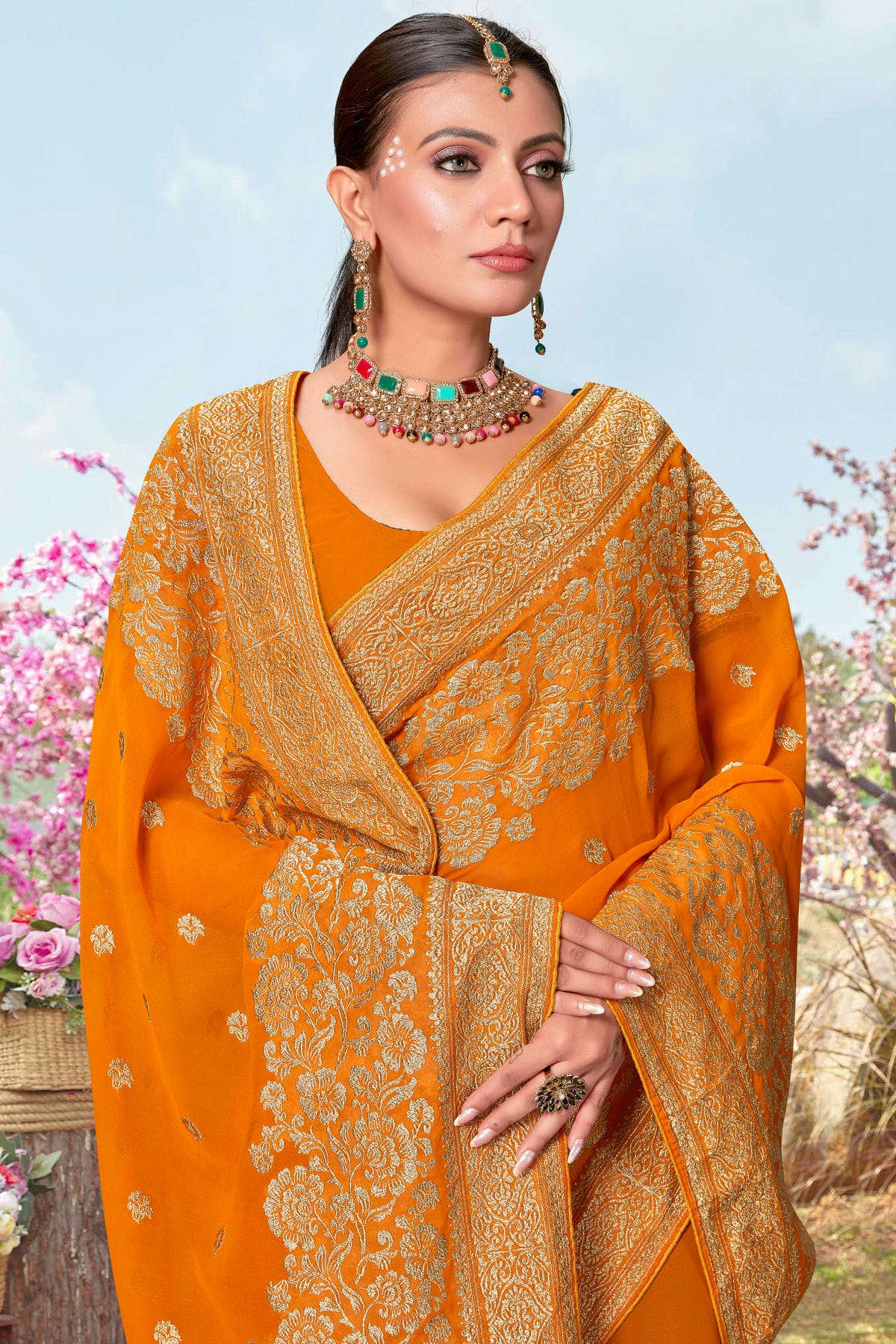 Mustard Colour Georgette Designer Saree