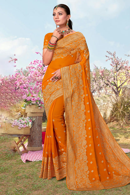 Mustard Colour Georgette Designer Saree