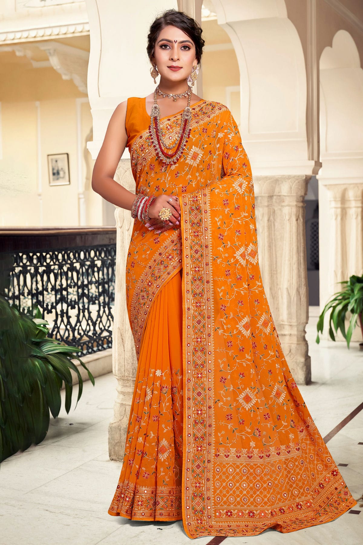 Mustard Colour Georgette Designer Saree