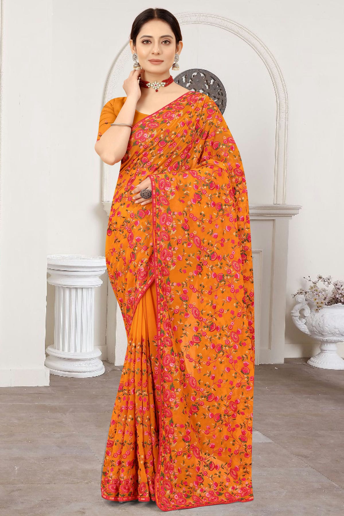 Mustard Colour Georgette Designer Saree