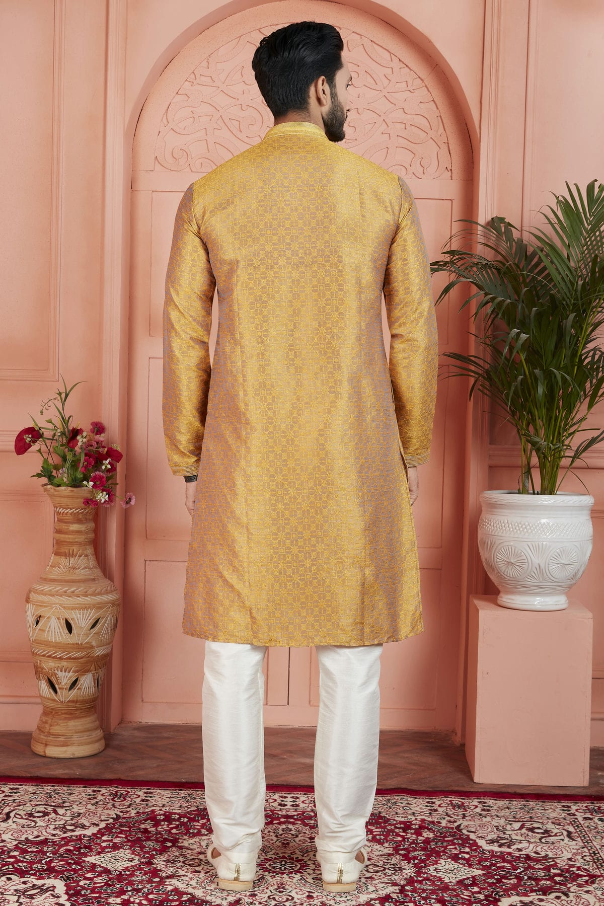 Mustard Colour Jacquard Silk Brocade Kurta Pajama VSKP1230235