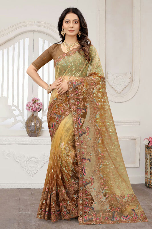 Mustard Colour Net Designer Saree